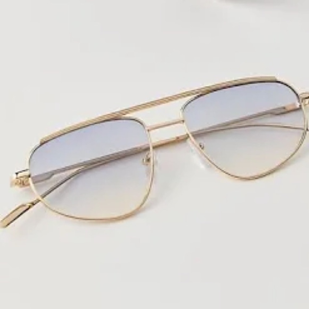 Free People Gold Frame Aviator Sunglasses with Light Blue Gradient Lenses